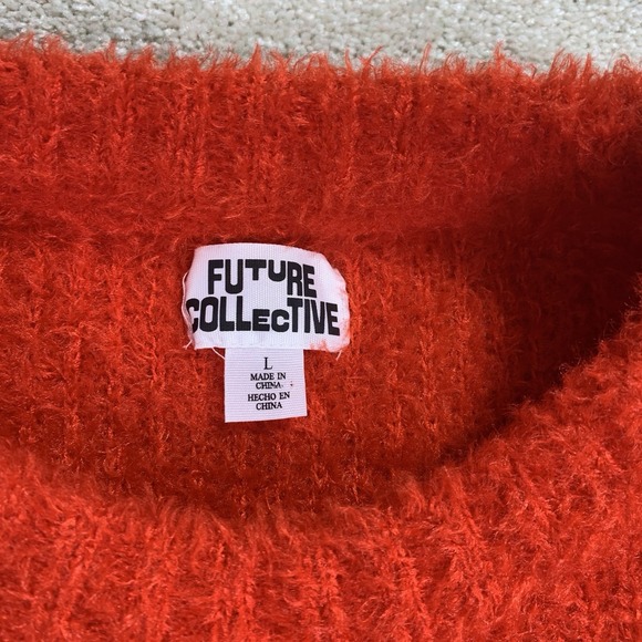 Future Collective Red Fuzzy Knit Sweater Womens Large Crewneck Cozy - Picture 2 of 6